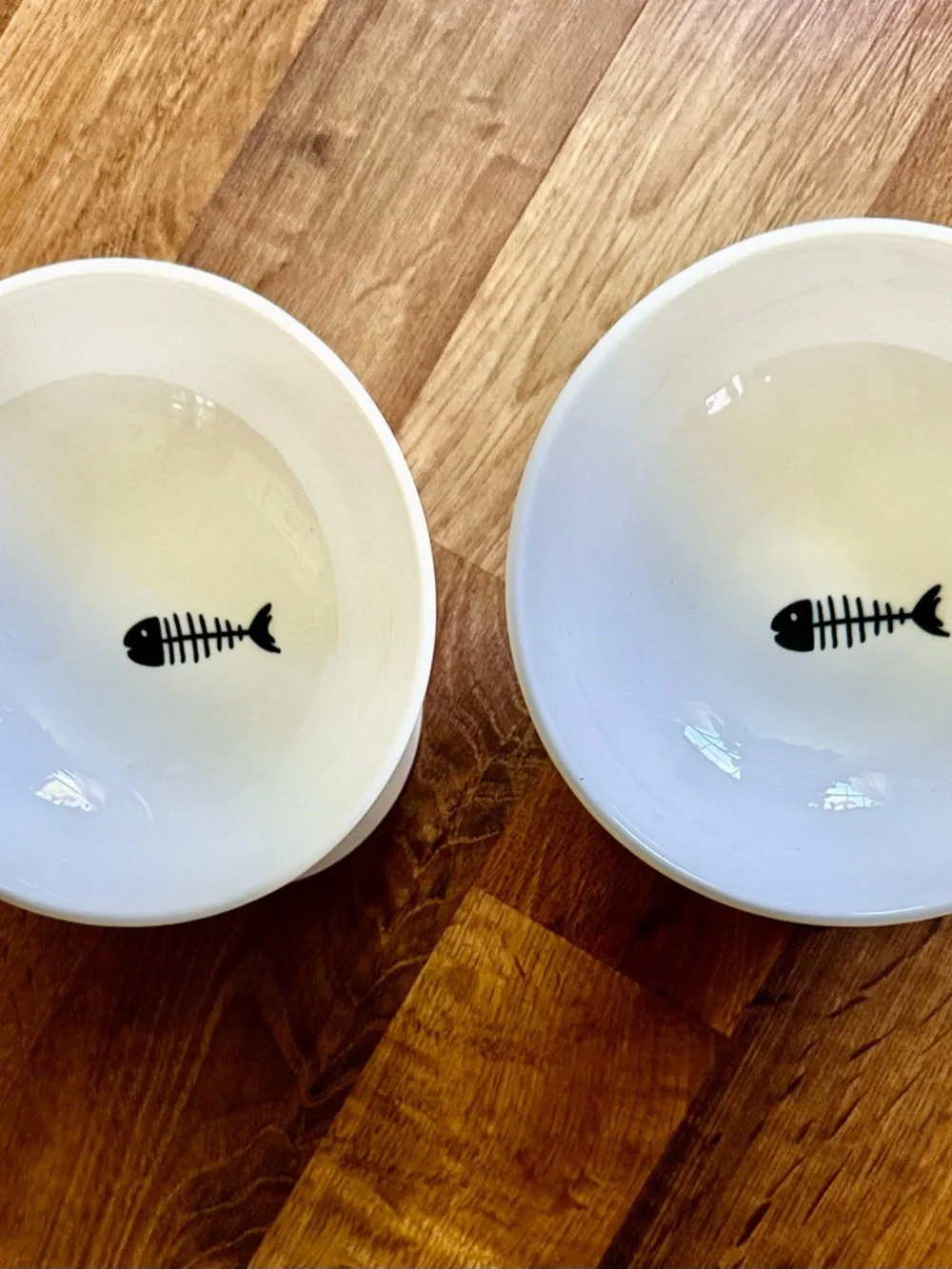 White Ceramic Pet Food Bowl with Fish Bone Design